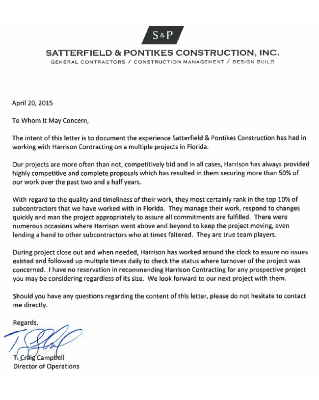 Satterfield Testimonial | Harrison Contracting